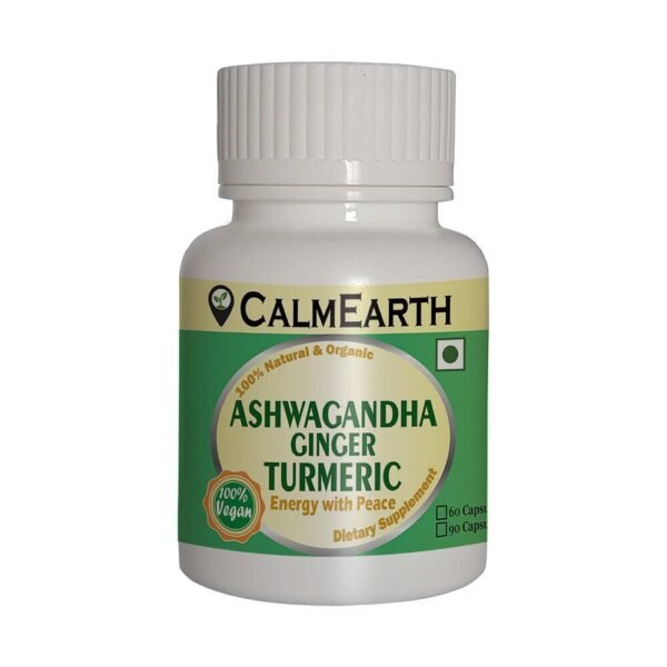 CalmEarth Ashwagandha, Ginger & Turmeric Capsules – 500 mg Herbal Blend